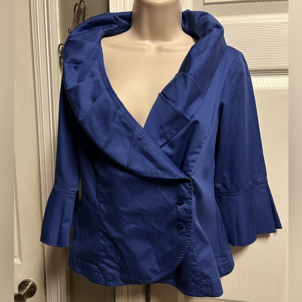 Finley Cobalt Blue Blazer Small Lori Pleats Ruffles Boho Chic Romantic Feminine